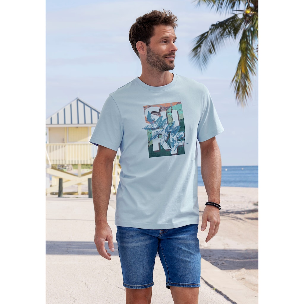 John Devin T-Shirt, Rundhalsshirt mit Surf -Aufdruck aus reiner Baumwolle