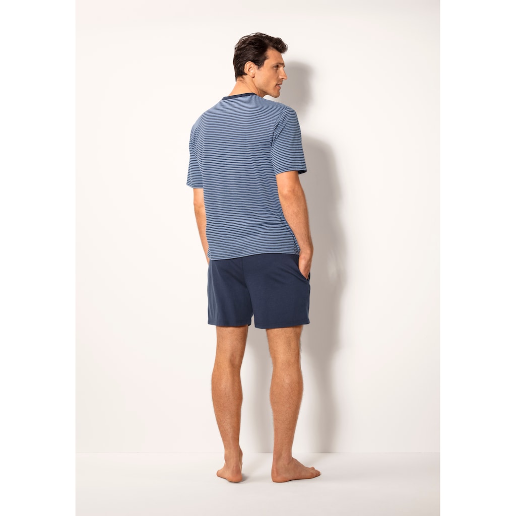 le jogger® Pyjama, (Packung, 4 tlg., 2 Stück), Schlafanzug mit garngefärbtem Streifen