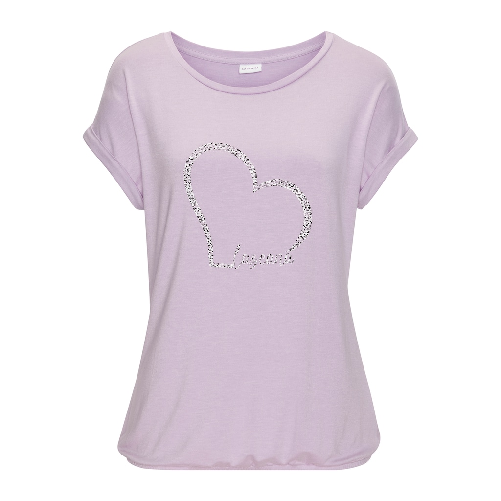 LASCANA Kurzarmshirt »mit Lascana Herz Print«, aus weichem Viskose-Stretch