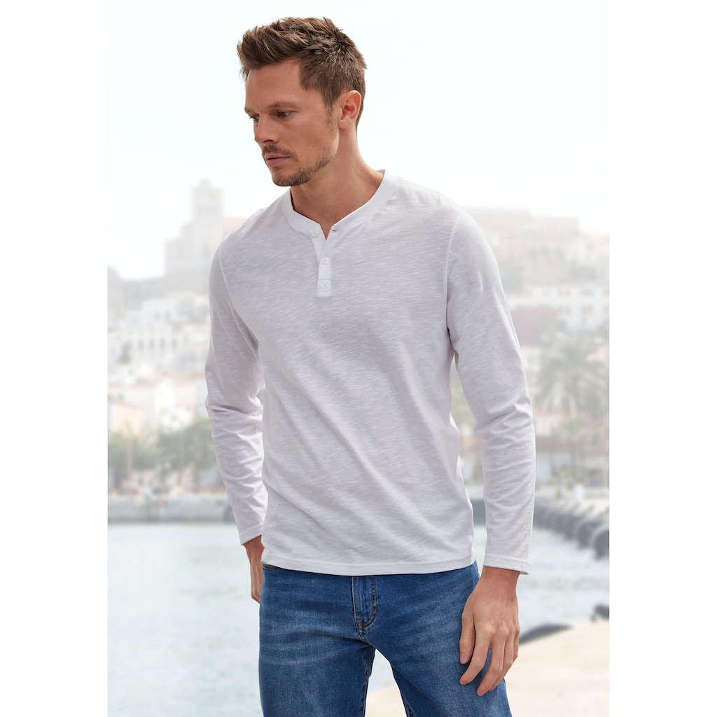 H.I.S Langarmshirt, (Packung, 2 tlg.), Shirt mit Knopfleiste aus aus strukturierter Baumwoll-Qualität