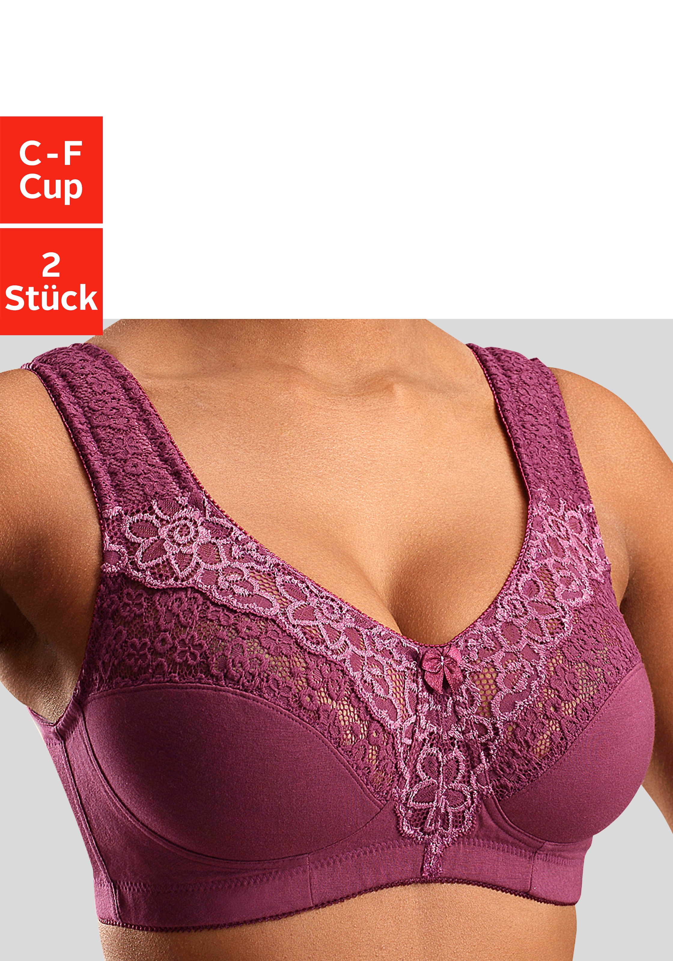 petite fleur Entlastungs-BH Packung, 2 Stück,  ohne Bügel, Baumwollqualität, Packung – ideal für grosse Grössen