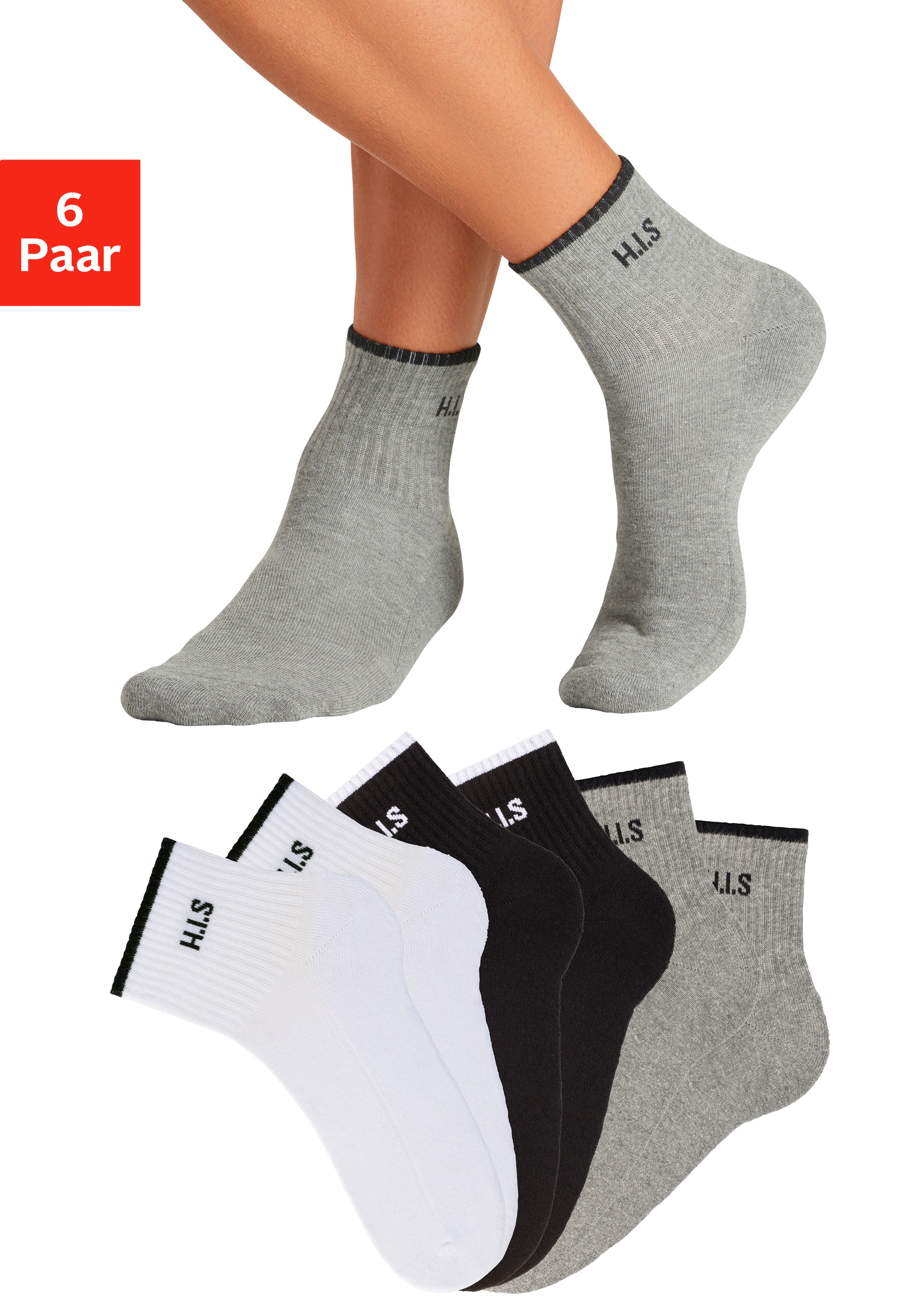 H.I.S Sportsocken Packung, 6 Stk. tlg. Kurzsocken mit Frottee & verstärkten Belastungszonen