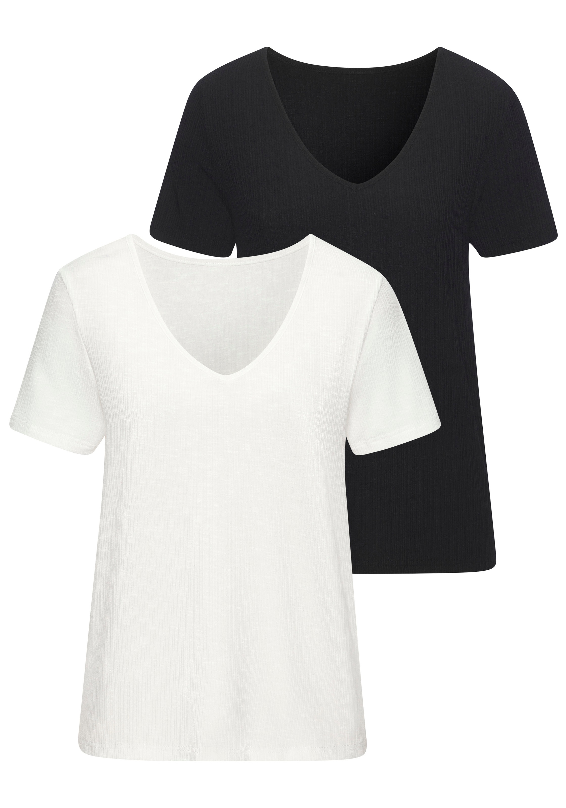 Vivance T-Shirt »mit modischer Rippstruktur« 2er-Pack, aus weichfliessender Qualität mit Viskose