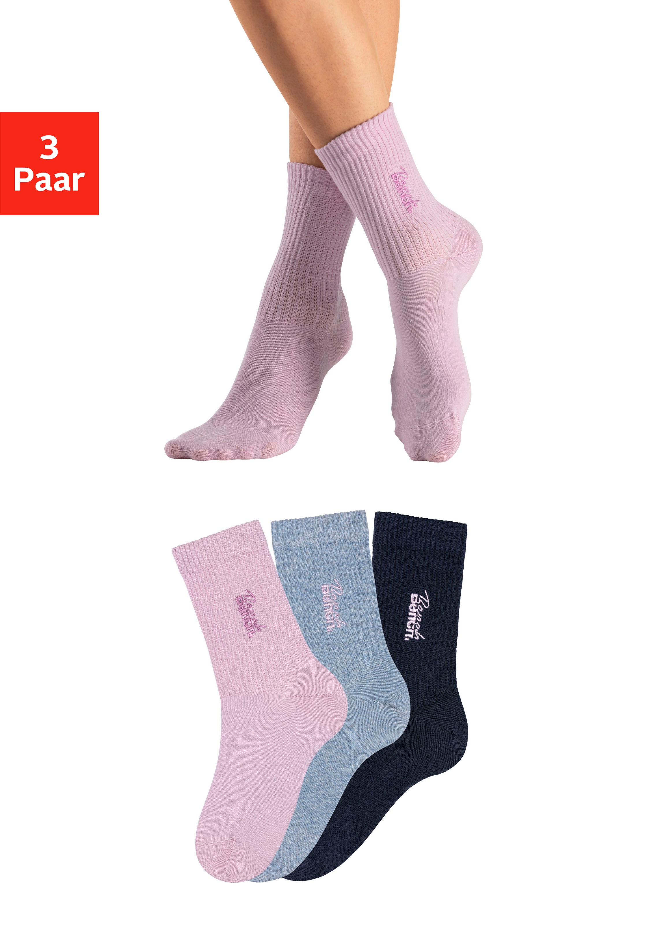 Bench. Basicsocken Packung, 3 Stk. tlg. mit Bench Stickerei