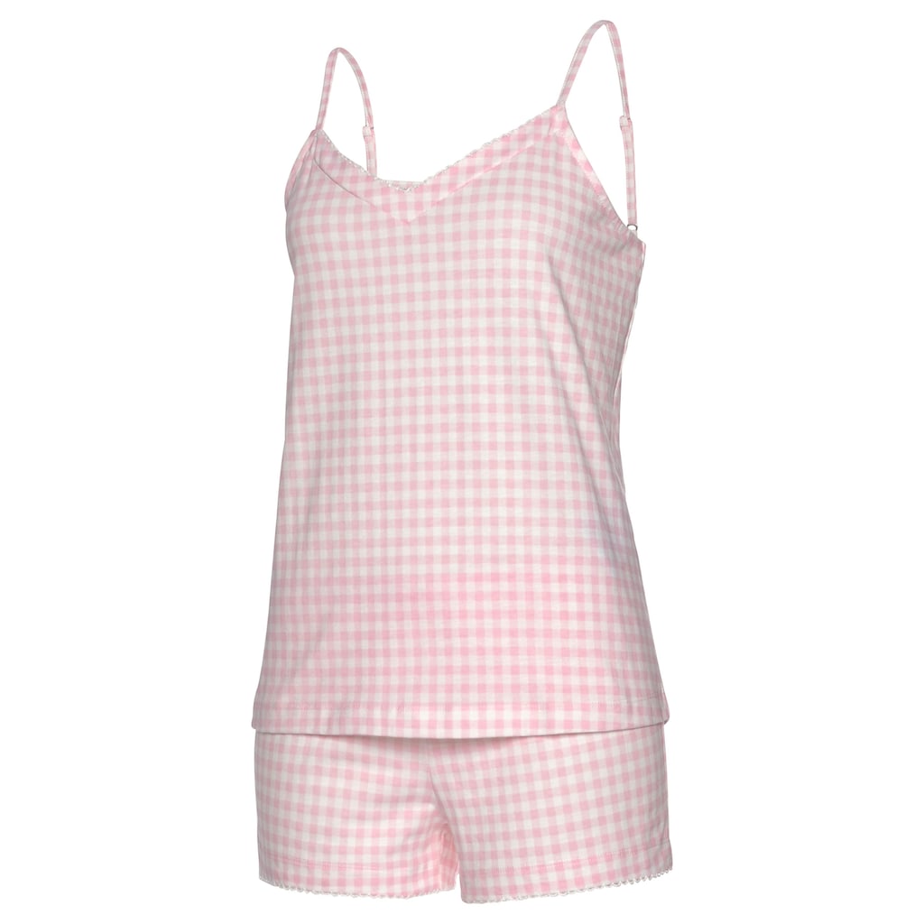 Vivance Dreams Shorty, (2 tlg.), mit feinem Muster und Häkelkante