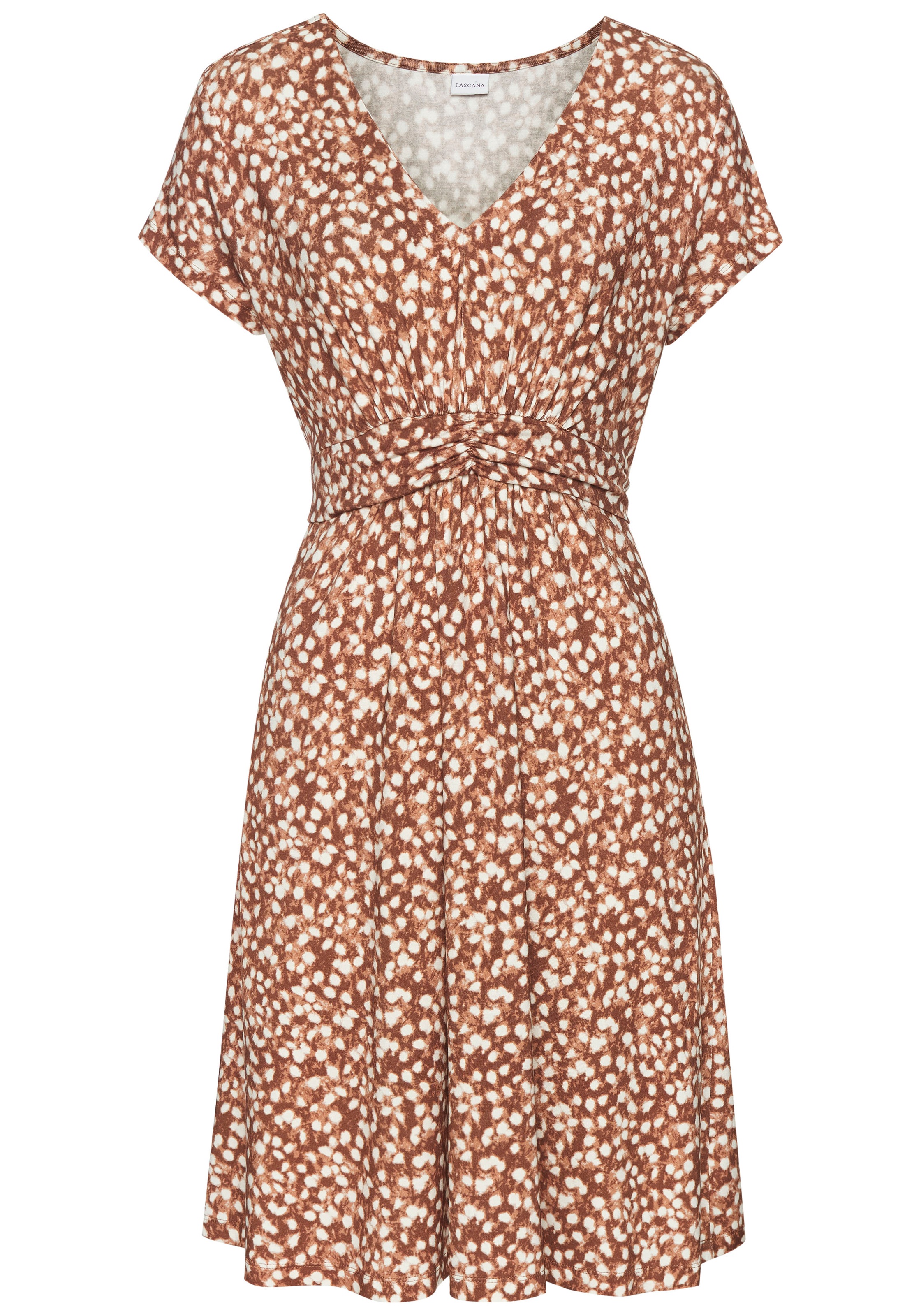 Vivance Jerseykleid mit Pünktchendruck und V-Ausschnitt, figurschmeichelndes Sommerkleid