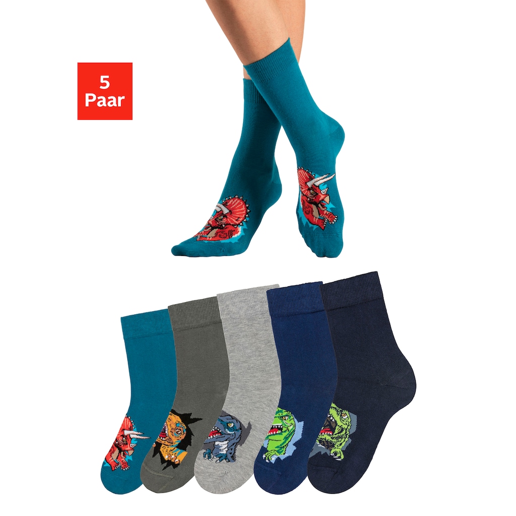 H.I.S Socken, (Packung, 5 Paar), mit Dinosauriermotiven