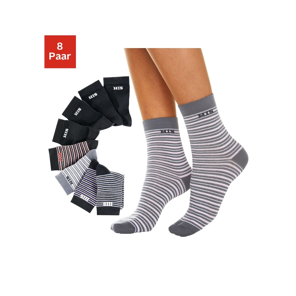 H.I.S Socken, (Packung, 8 Paar), geringelt und unifarben