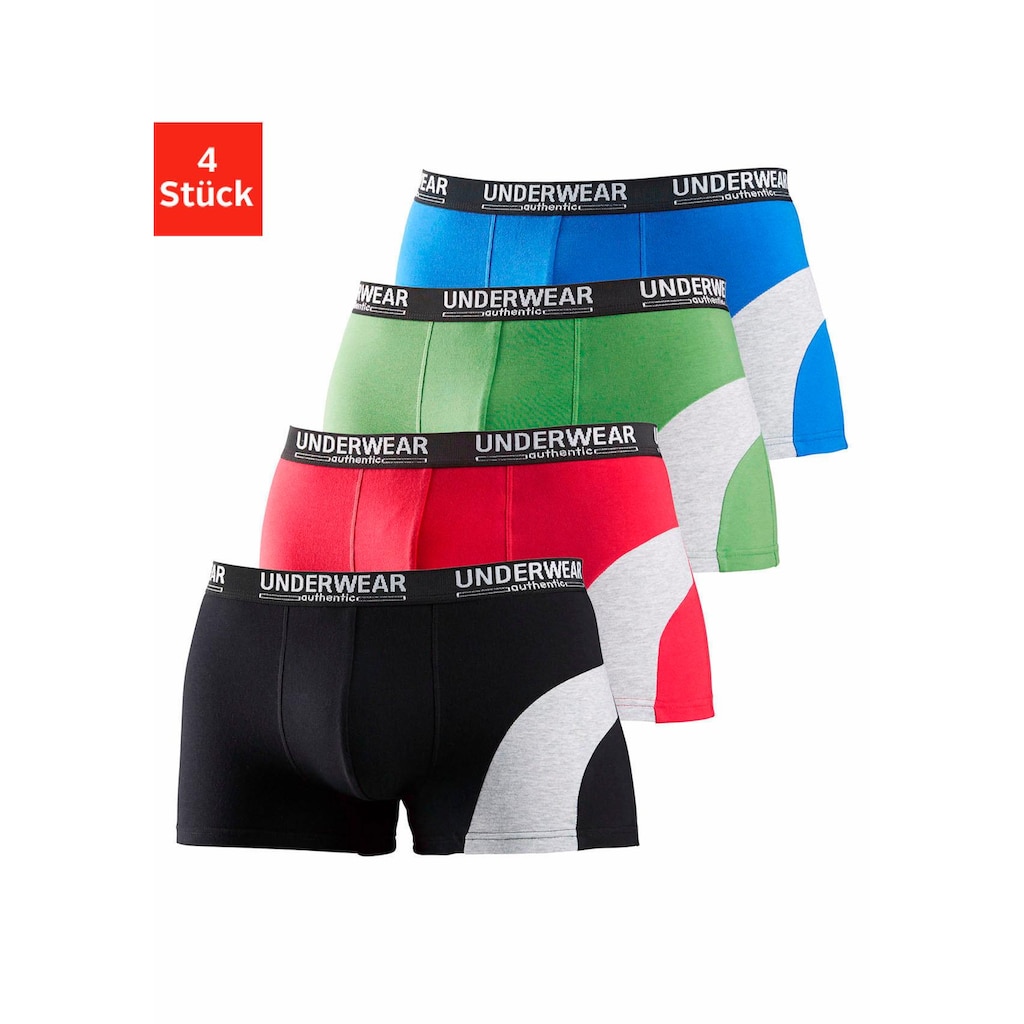 AUTHENTIC UNDERWEAR Boxer »Boxershorts für Herren«, (Packung, 4 St.), mit kontrastfarbenen Einsatz