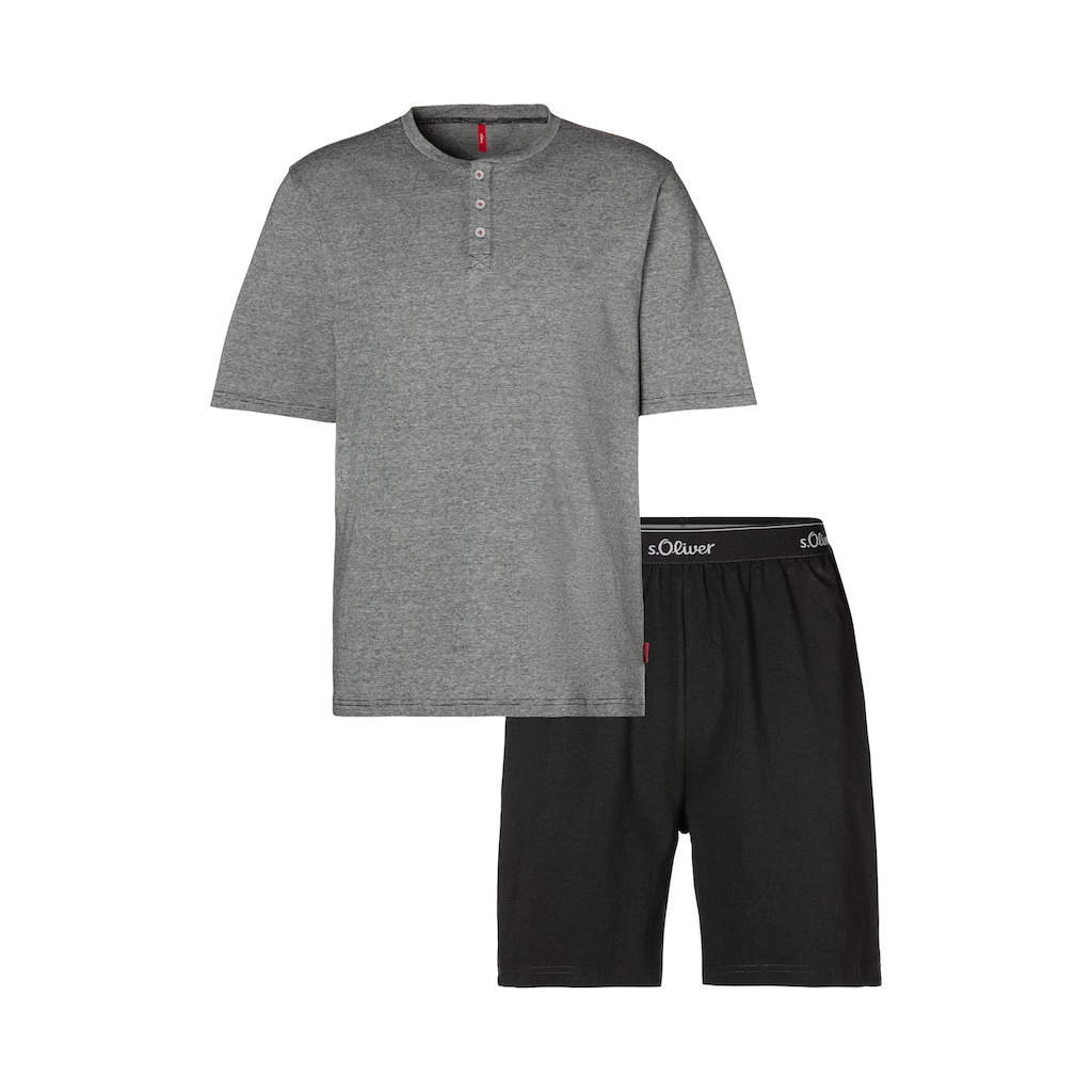 s.Oliver Pyjama, (2 tlg., 1 Stück), Schlafanzug in Melange-Optik mit Knopfleiste