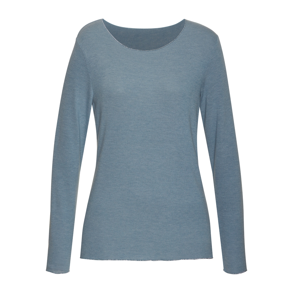 LASCANA Langarmshirt »mit feiner Glitzereinfassung«, aus weichem Viskose-Feinstrick