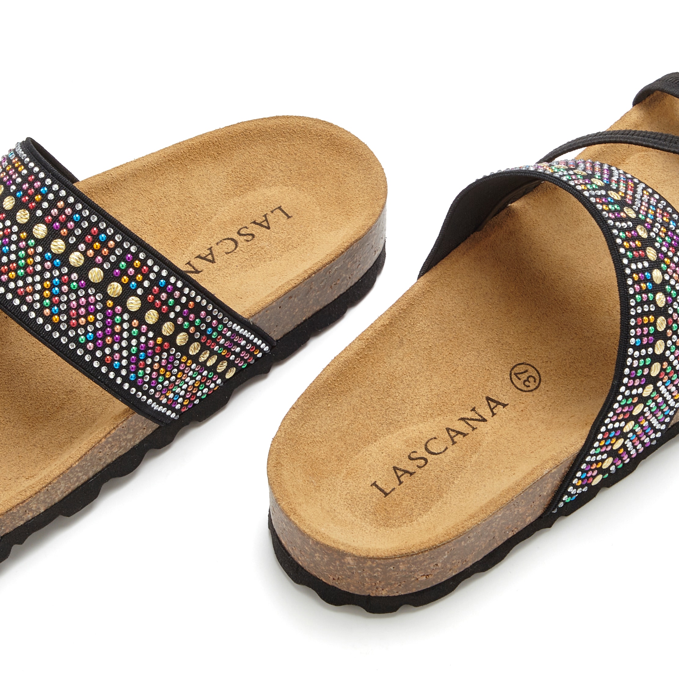 LASCANA Pantolette »Mule, Sandale, offener Schuh, Sommerschuh,«  mit Komfortkorkfussbett aus Leder und elastischen Riemen