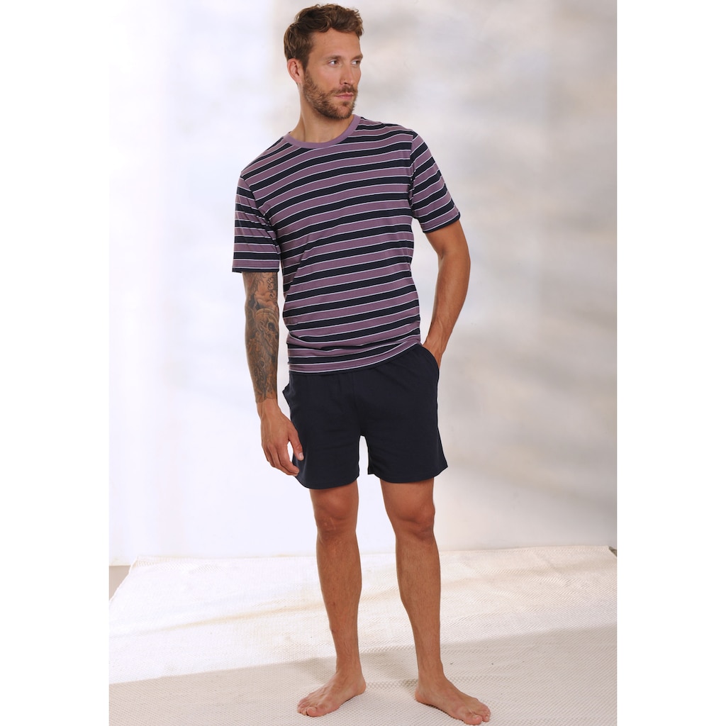 AUTHENTIC LE JOGGER Pyjama, (Packung, 4 tlg., 2 Stück), Schlafanzug mit gestreiften Oberteilen