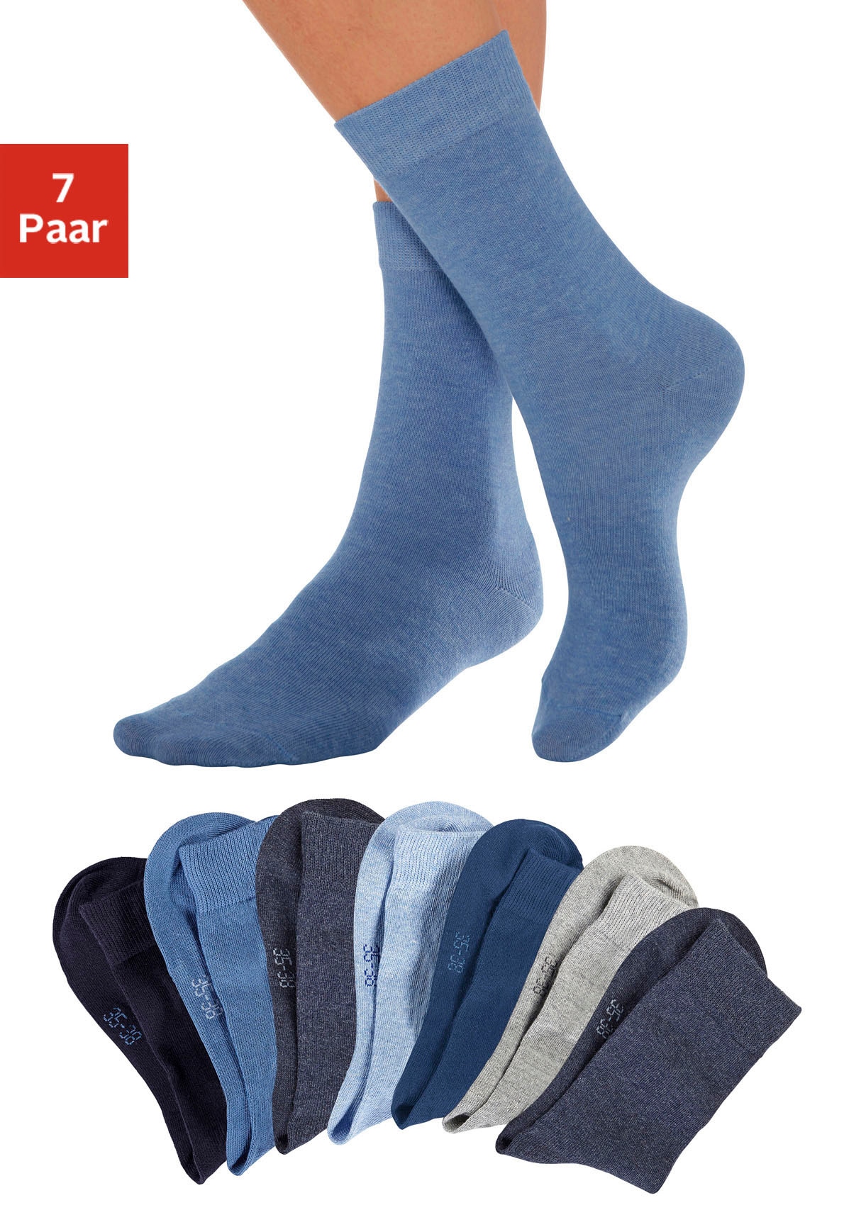 Lavana Basicsocken Packung, 7 Stk. tlg. mit druckfreiem Bündchen