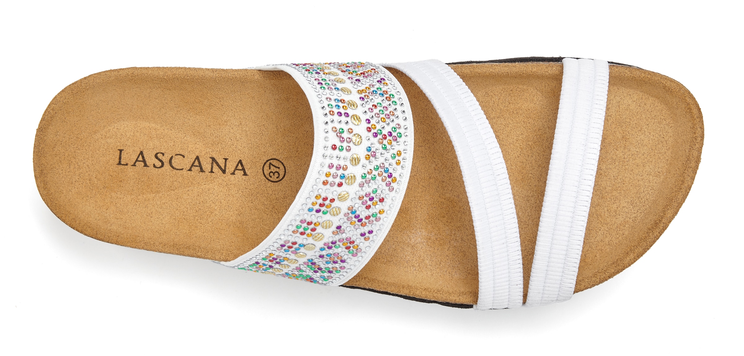 LASCANA Pantolette »Mule, Sandale, offener Schuh, Sommerschuh,«  mit Komfortkorkfussbett aus Leder und elastischen Riemen