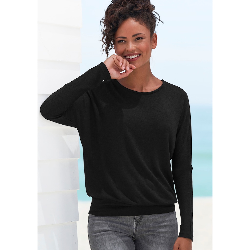 Vivance Langarmshirt »mit breitem Bund«, aus strukturiertem Feinstrick mit Viskose