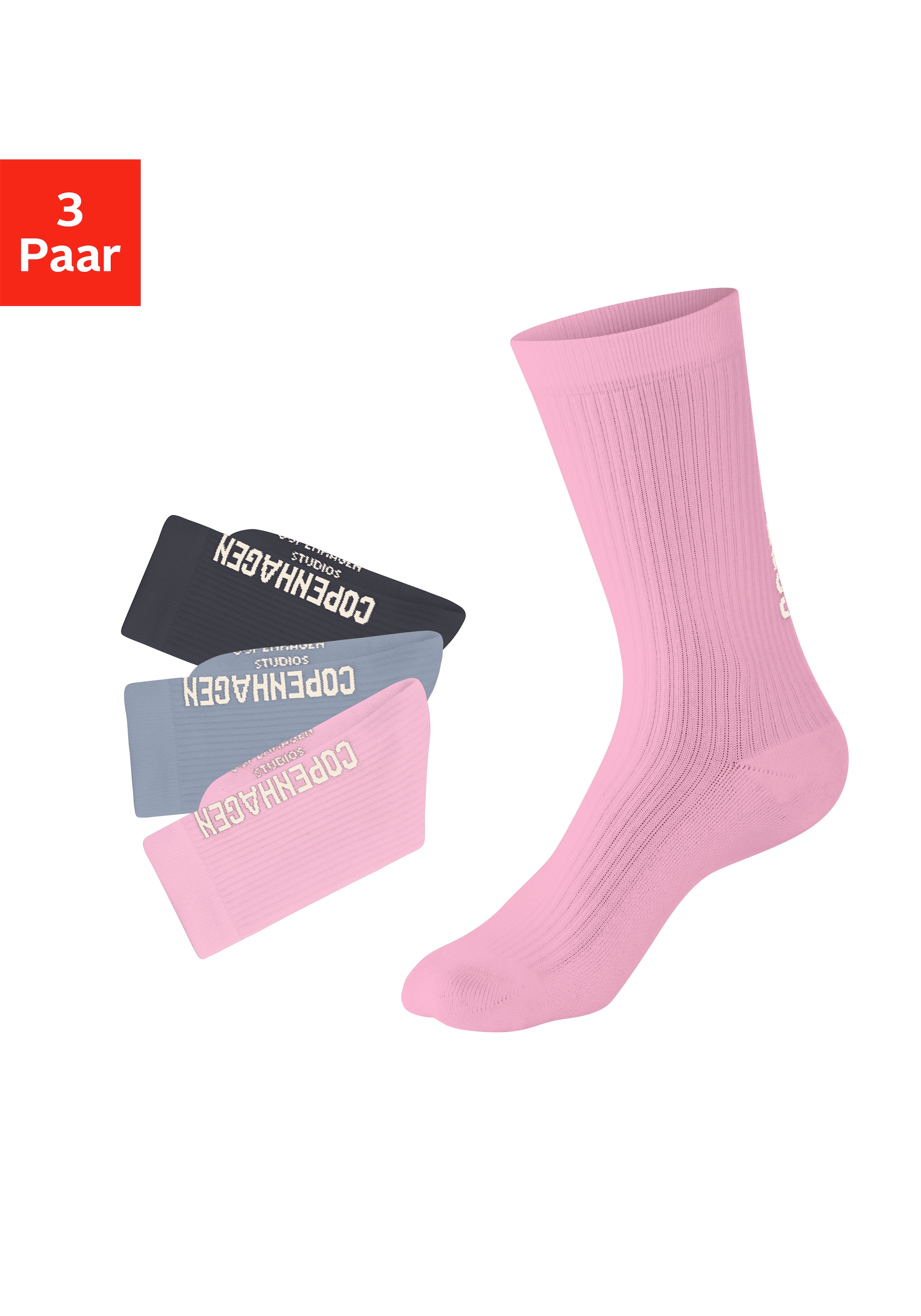 Copenhagen Studios Tennissocken, (Packung, 3 Paar), mit grossem Schriftzug
