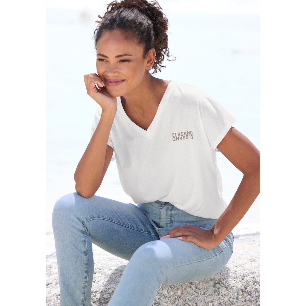 Elbsand V-Shirt, mit Logoprint, Kurzarmshirt, Basic