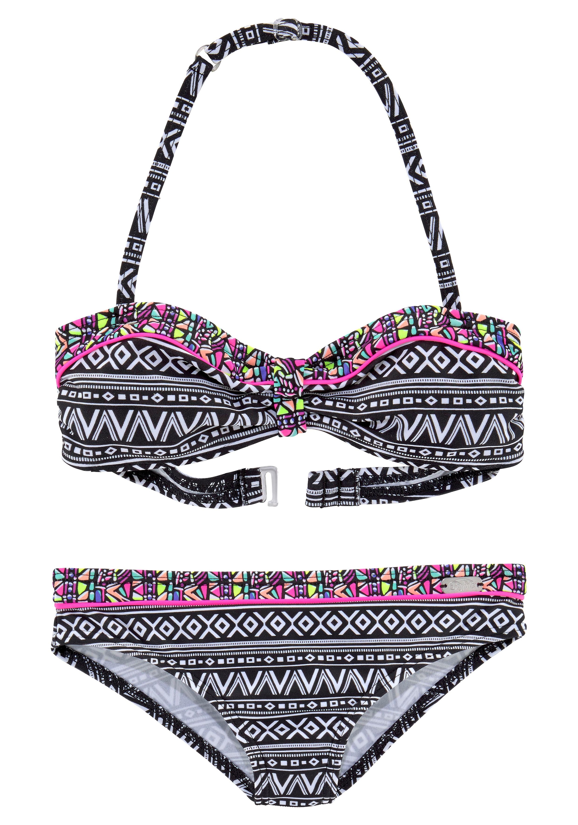 Buffalo Bandeau-Bikini mit Ethnodruck und Kontrastdetails