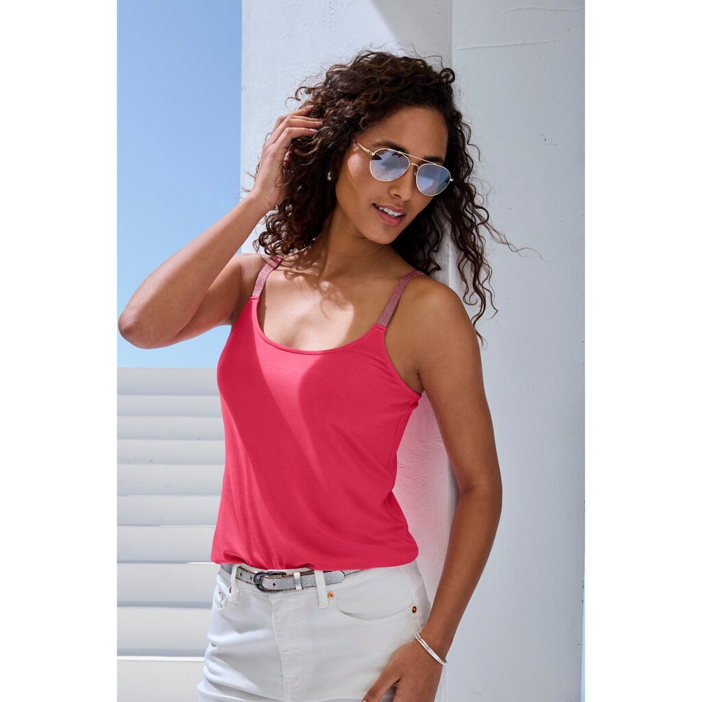Vivance Trägertop »mit elastischen Glitzerträgern«, (2er-Pack), aus weichem Viskose-Stretch