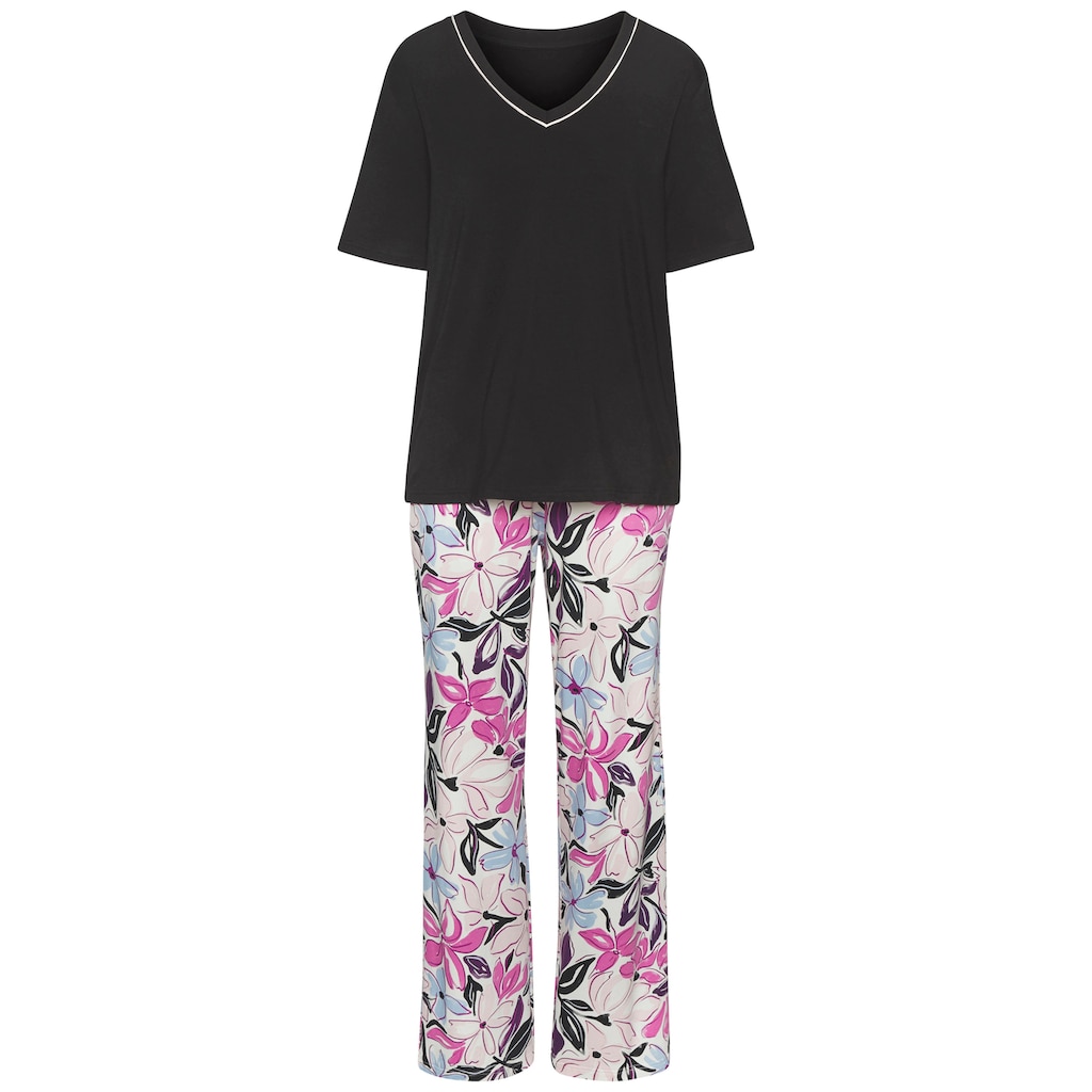 LASCANA Pyjama, (2 tlg.), mit schönem Blumendruck