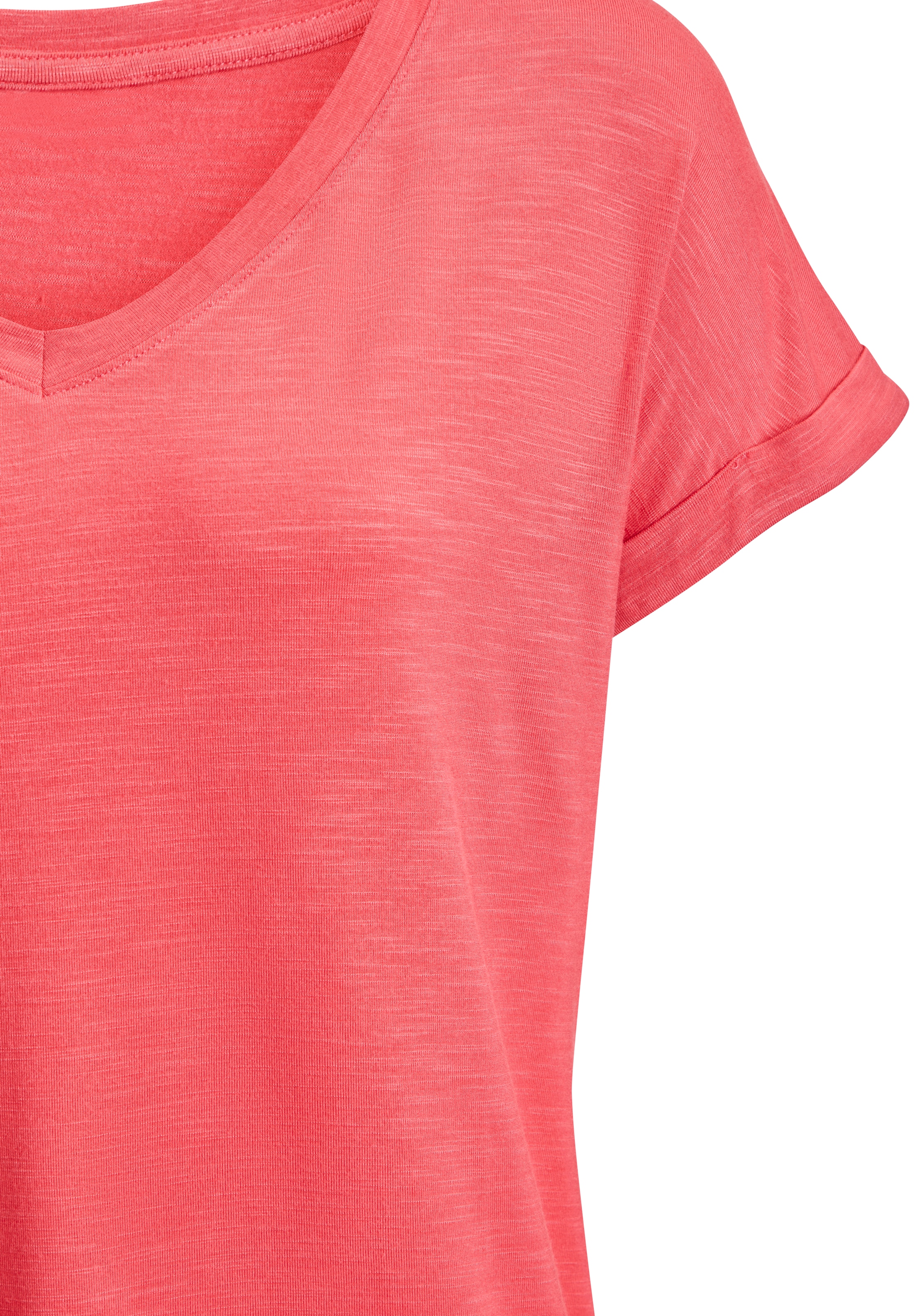 Beachtime by Lascana V-Shirt »mit fixiertem Ärmelumschlag« aus luftiger Viskose-Qualität