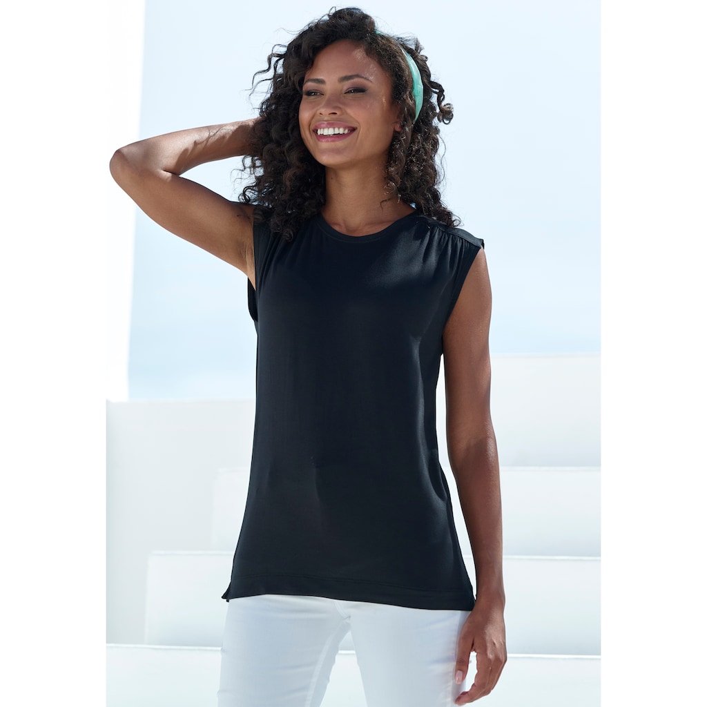 LASCANA Shirttop »mit dekorativer Schulterraffung«, aus weichem Viskose-Stretch