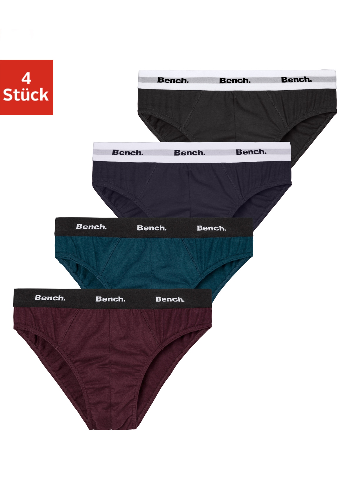 Bench. Slip Packung, 4 Stk. mit kontrastfarbigem Webbündchen
