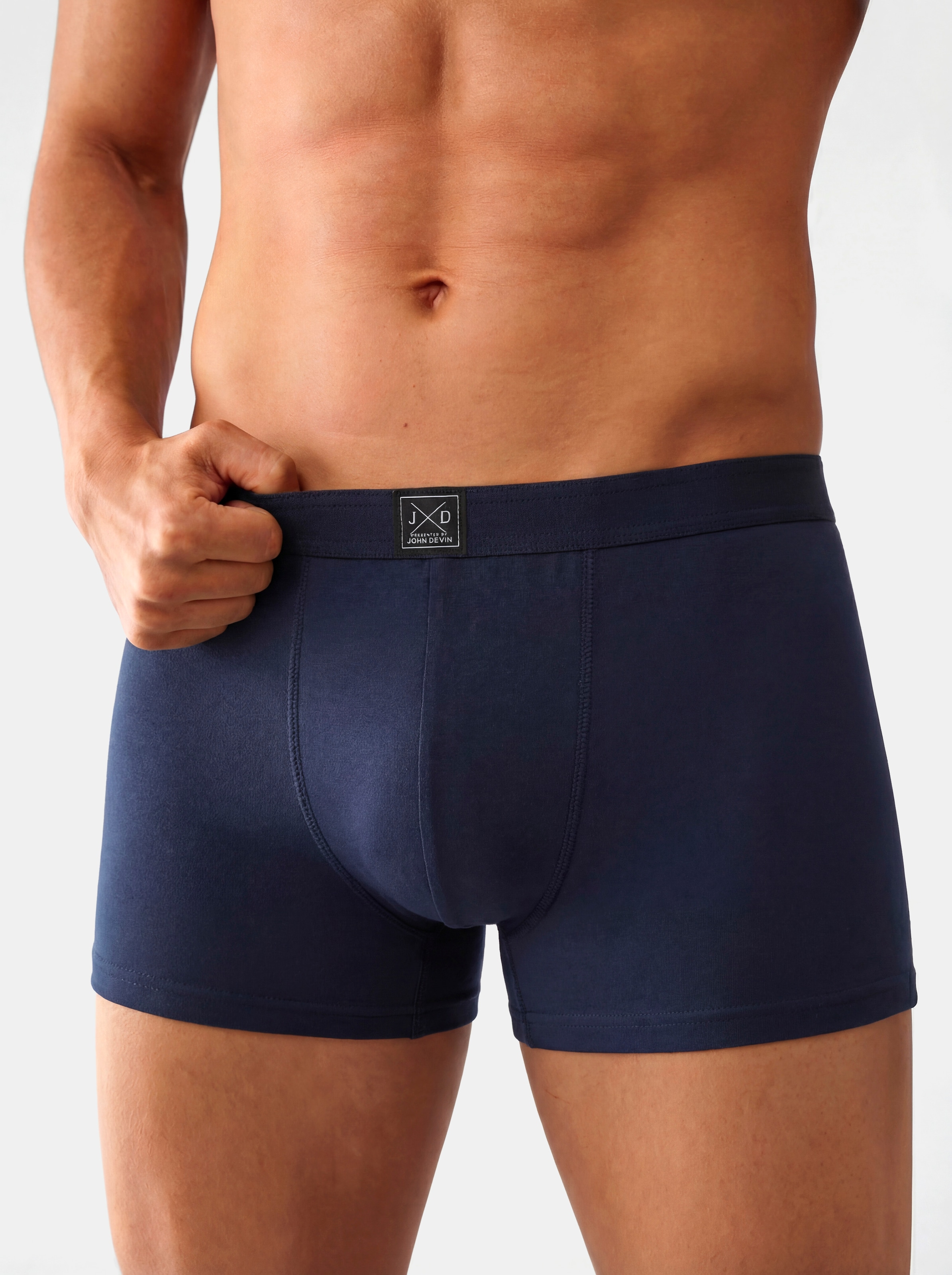 John Devin Boxer »Boxershorts für Herren« Paquet, 5 cuis uni, avec logo sur la ceinture, matière jersey