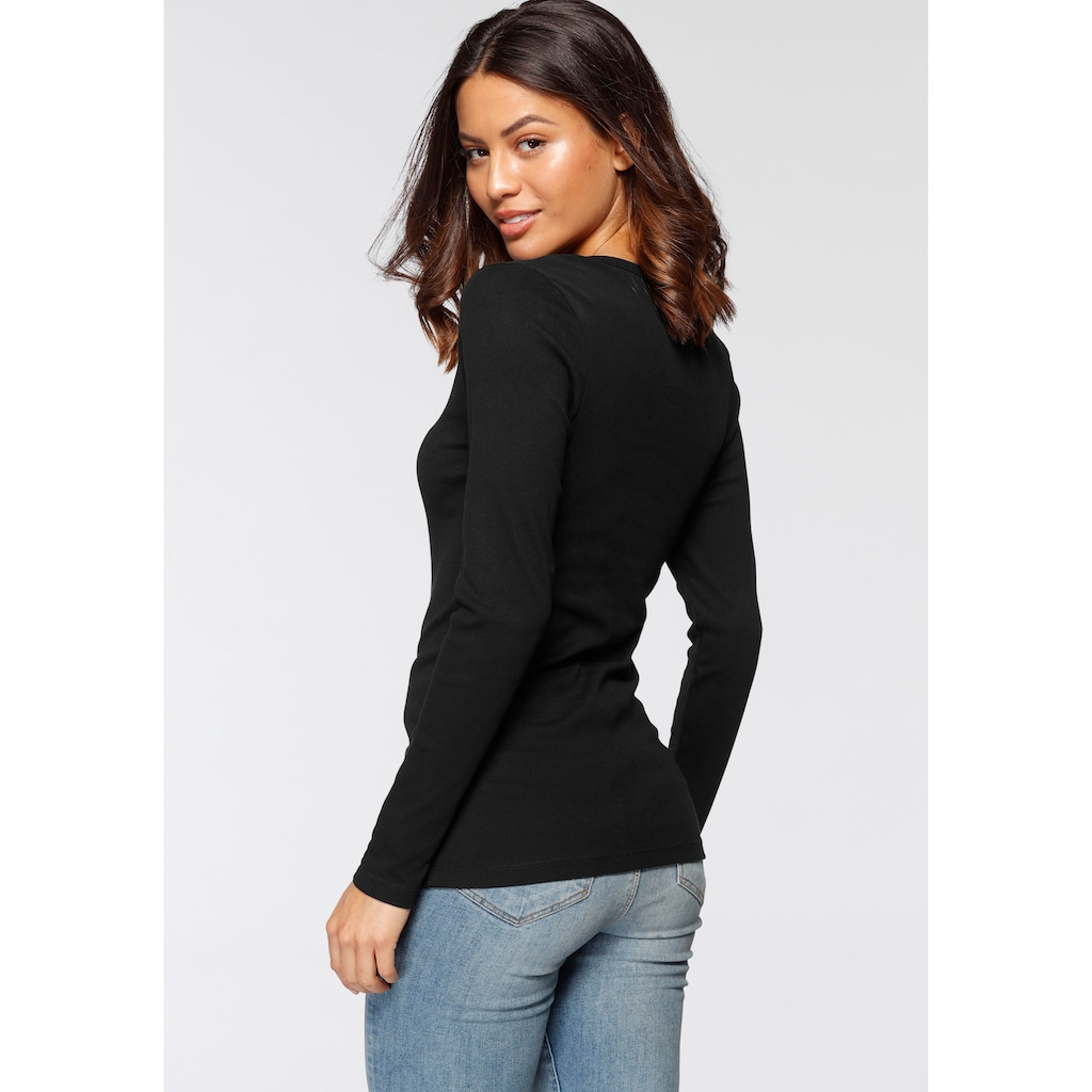 H.I.S Langarmshirt »mit kurzer Knopfleiste«, (2er-Pack), aus modischer Rippqualität