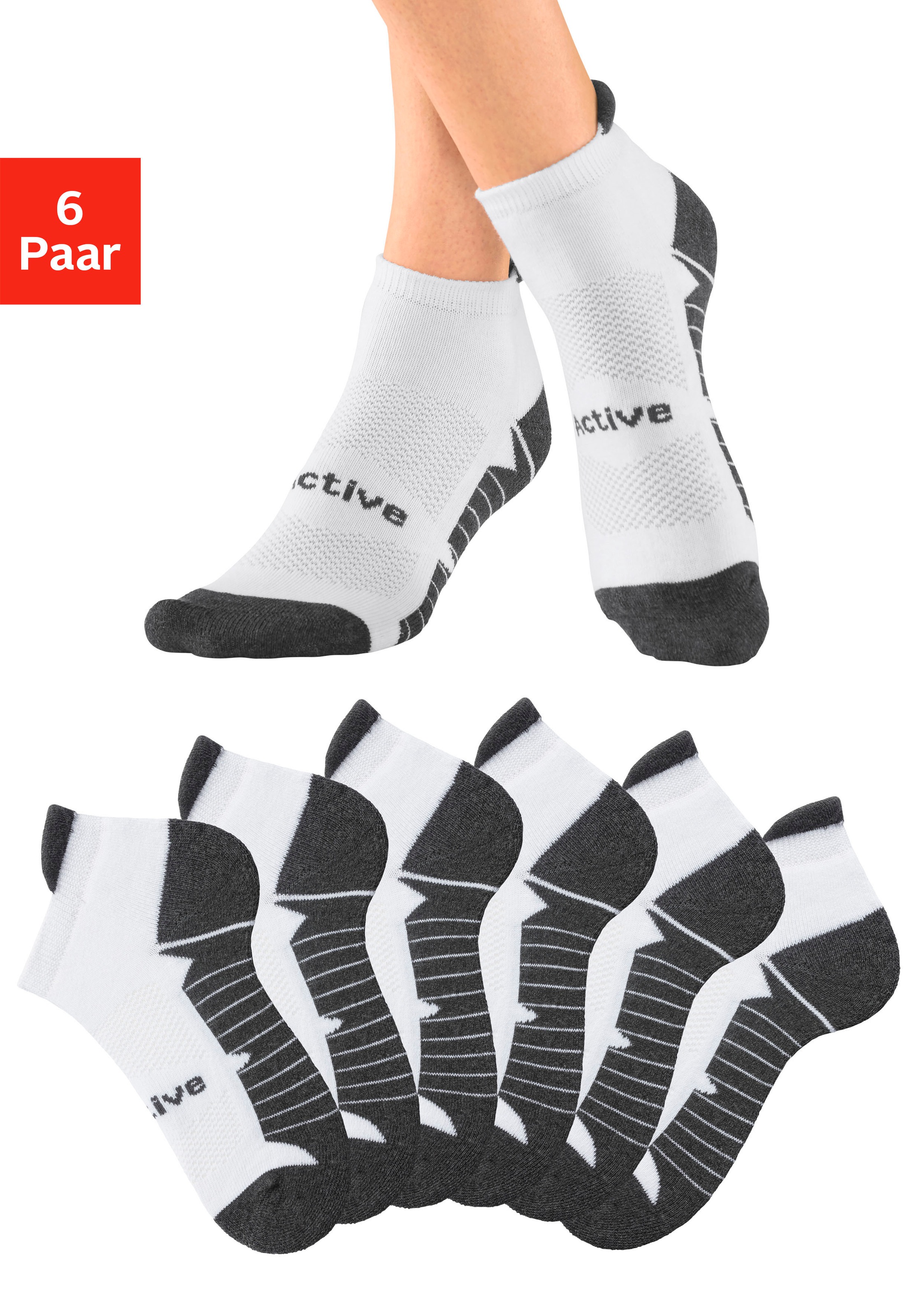 LASCANA ACTIVE Sneakersocken Packung, 6 Stk. tlg. mit weicher Frotteesohle