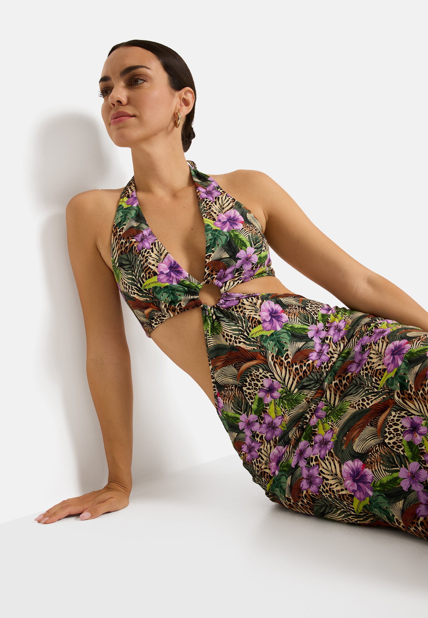 LSCN by LASCANA Maxi robe avec découpes, robe dos nu à imprimé intégral