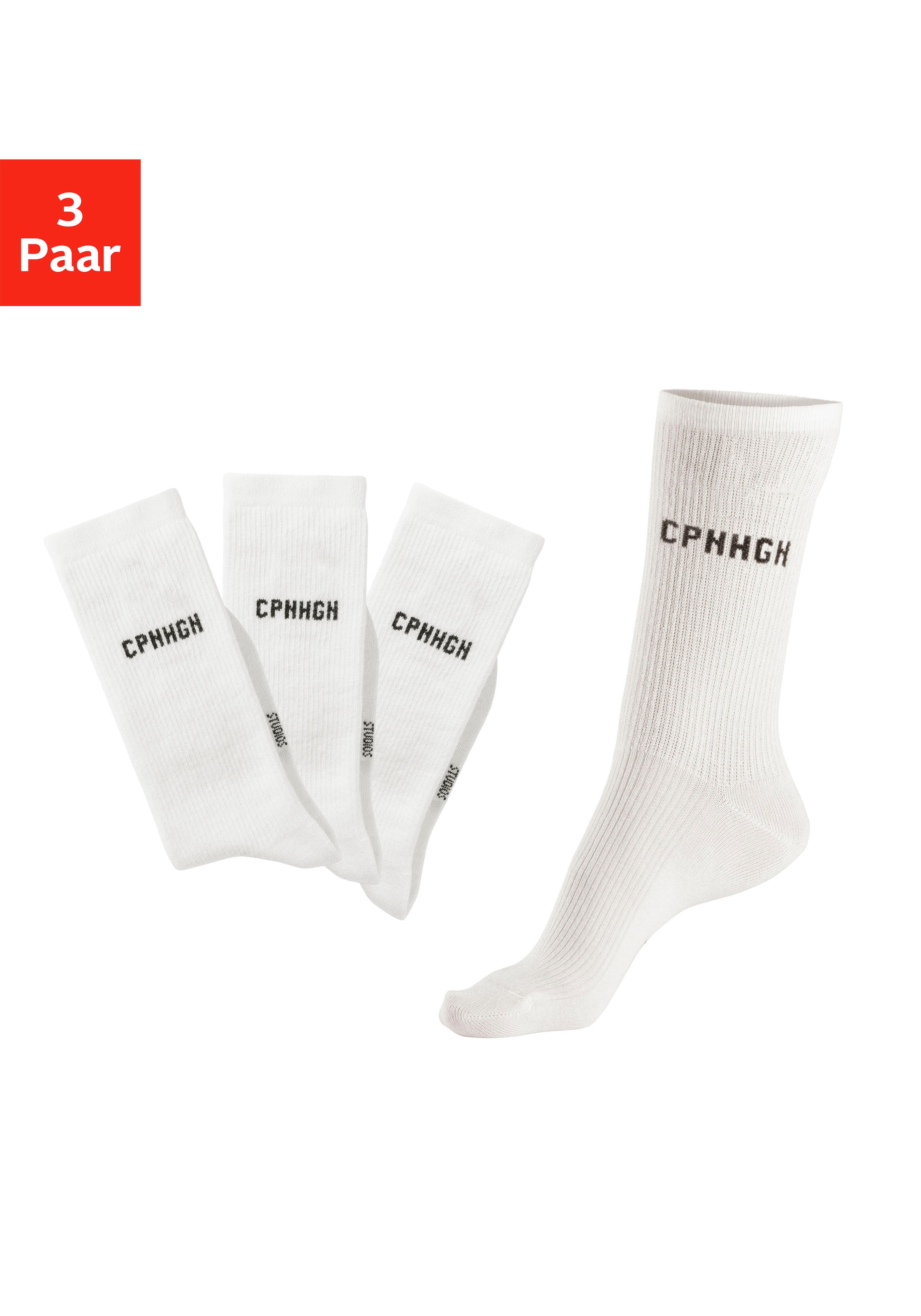 Copenhagen Studios Basicsocken Packung, 3 Paar tlg. mit Rippstruktur und Stickerei