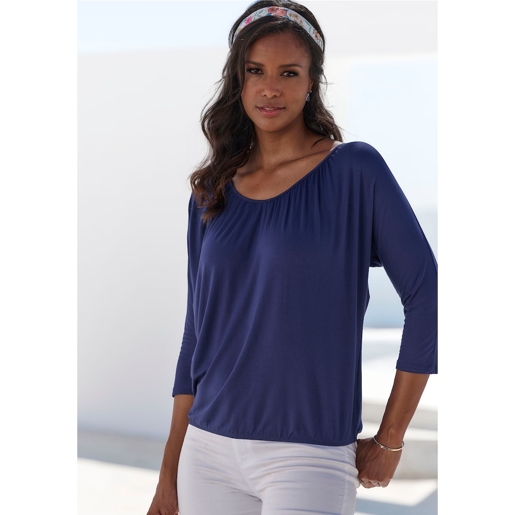 LASCANA 3/4-Arm-Shirt »mit zarter Raffung am Ausschnitt«, aus weichem Viskose-Stretch