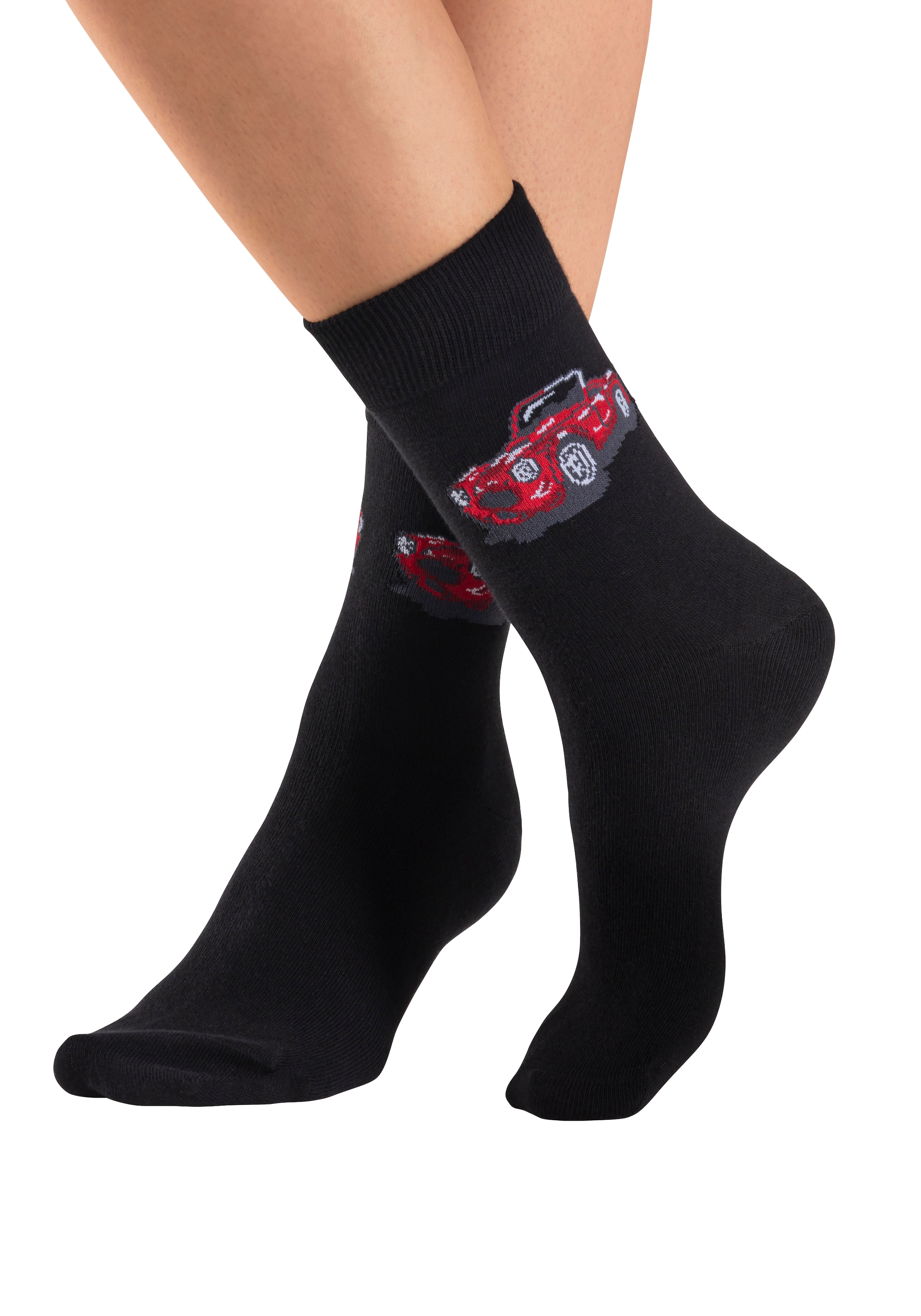 H.I.S Freizeitsocken »Damen und Herrensocken Motivsocken« Packung, 5 Paar tlg. mit eingestrickten Automobil Motiven
