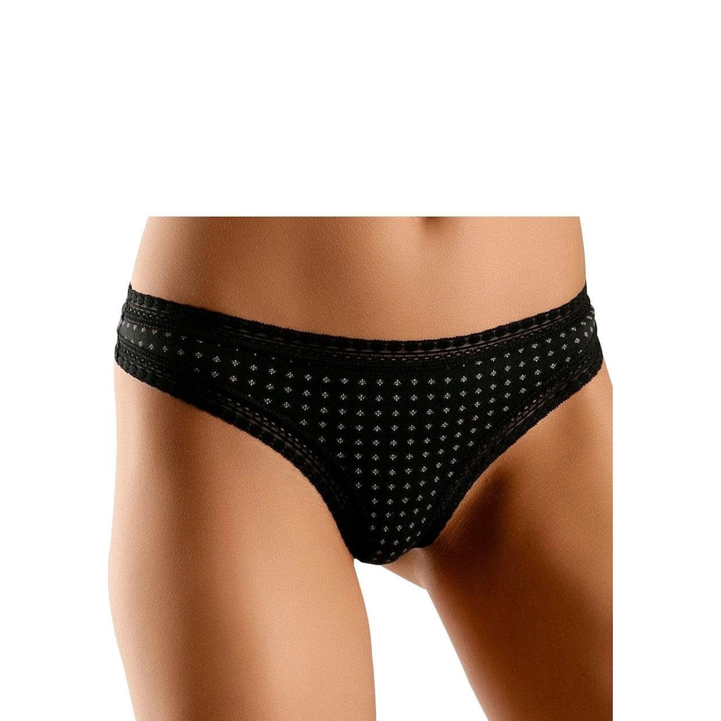 LASCANA String, (3er-Pack), aus elastischer Baumwolle mit weicher Spitze