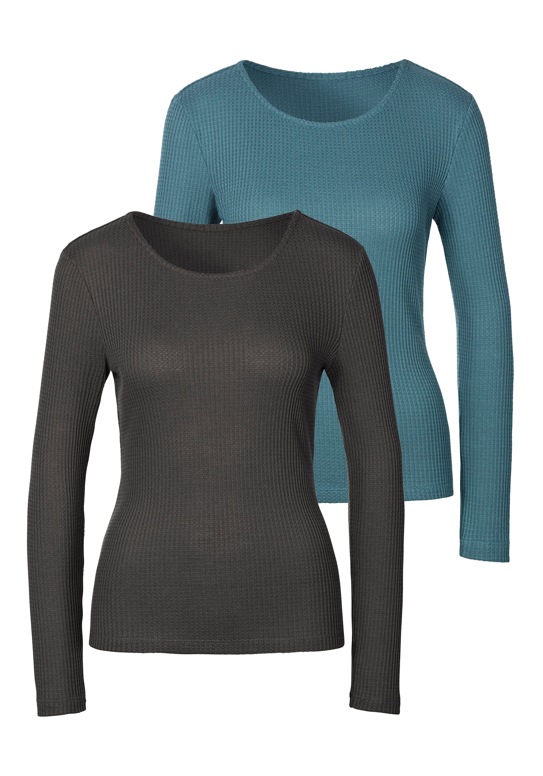LASCANA Langarmshirt »in modischer Piqué-Optik« 2er-Pack, aus weicher Qualität mit Viskose