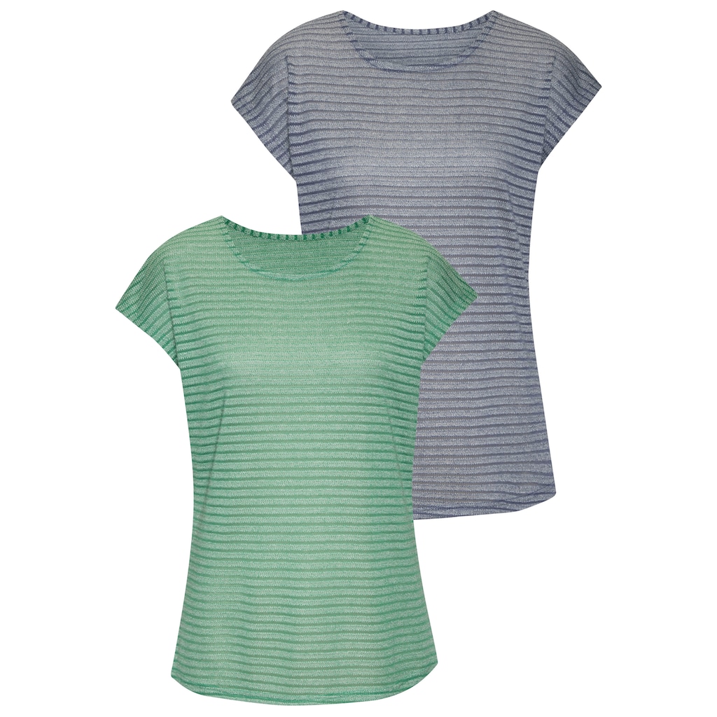 Vivance Kurzarmshirt »mit Streifenoptik«, (2er-Pack), aus pflegeleichter Viskose-Qualität