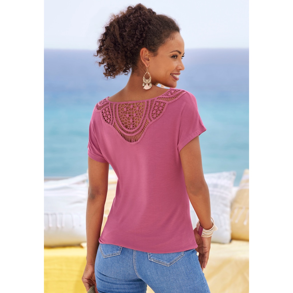Vivance Kurzarmshirt »mit Häkelspitze am Rücken«, (2er-Pack), aus weichem Viskose-Stretch