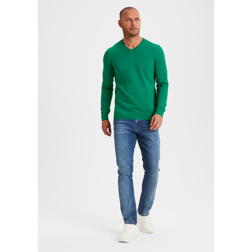 H.I.S Strickpullover, mit V-Ausschnitt, Pullover aus Feinstrick, Baumwollmischung