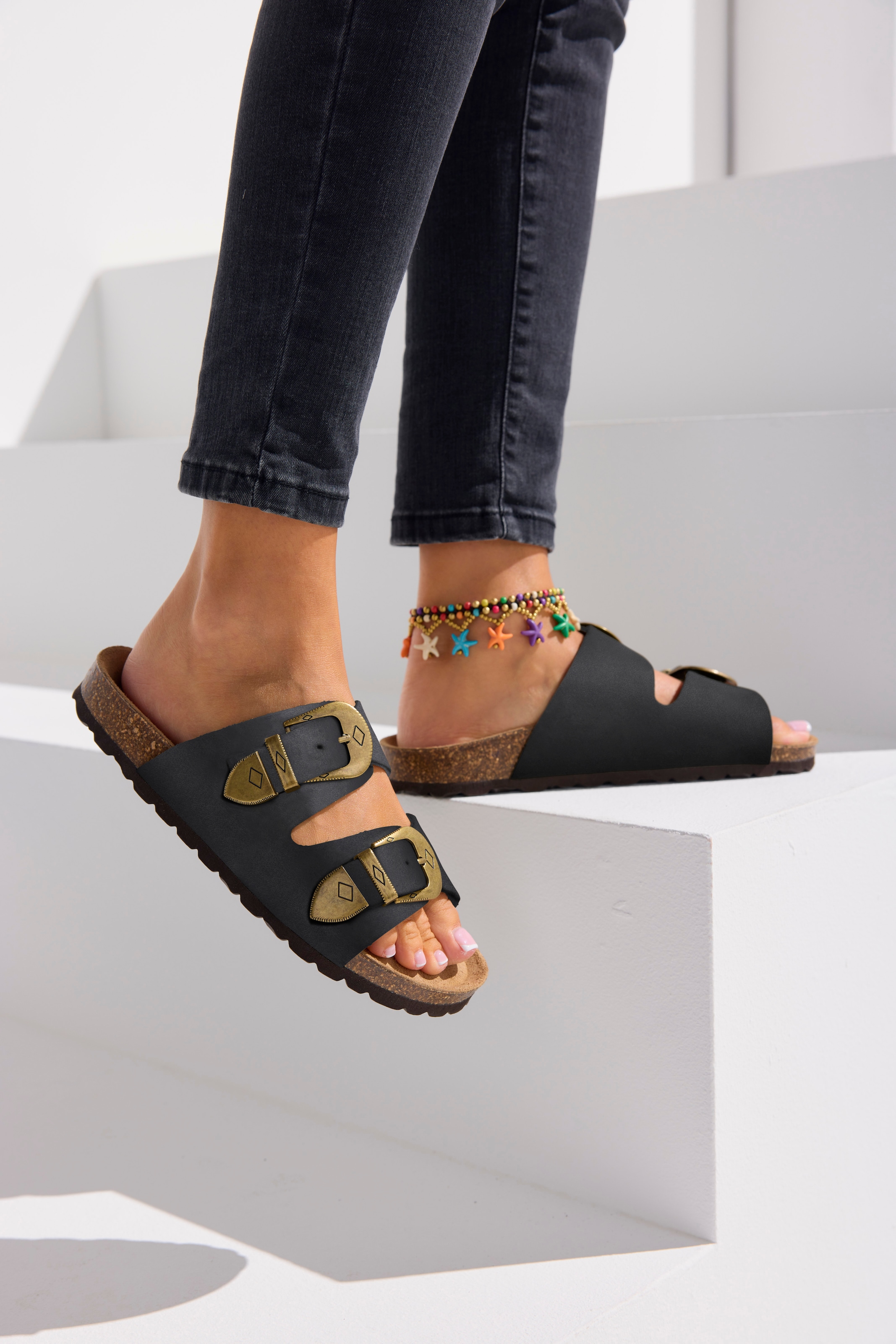 French Connection Pantolette »Mule, Sandale, offener Schuh, Sommerschuhe, Sandale, Lederpantolette«  NEU aus hochwertigem Leder mit weichem Korkfussbett