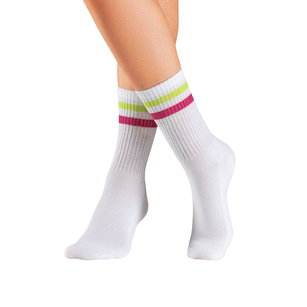 LASCANA Tennissocken, (Packung, 3 Paar), mit Frotteesohle und Stickerei