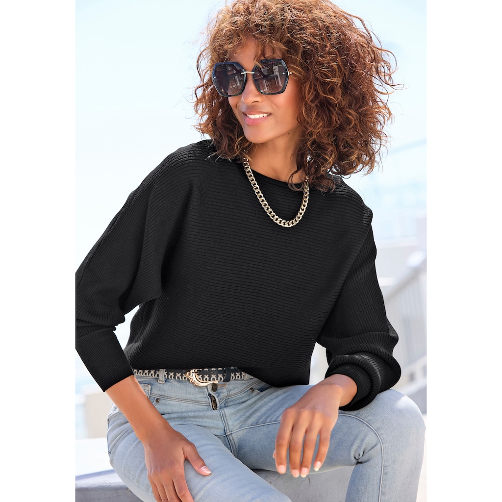 Vivance Strickpullover, mit U-Boot-Ausschnitt, Fledermausärmel, Streifenoptik, Oversize