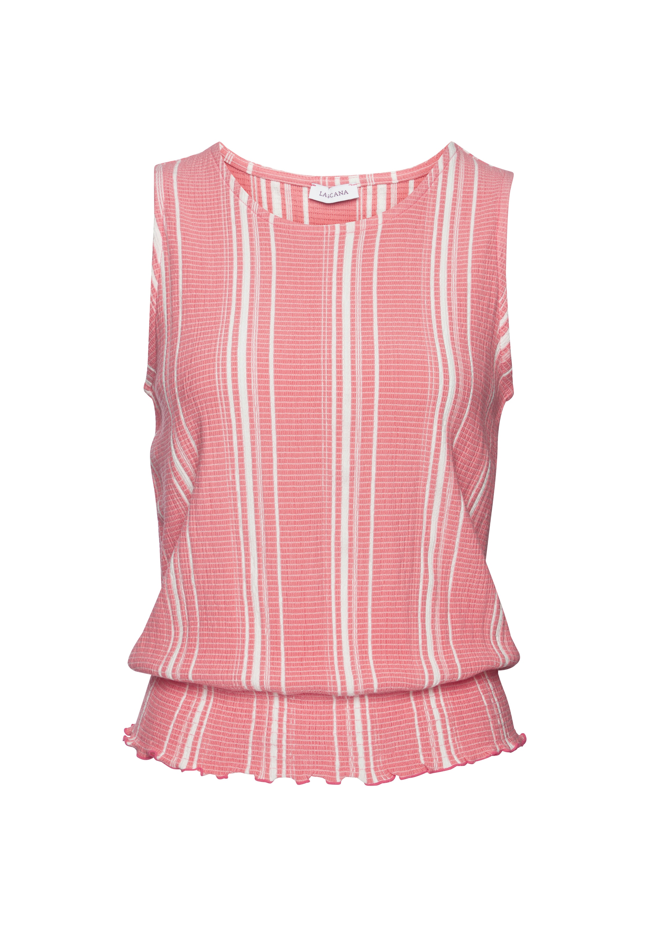 LASCANA Tanktop »aus strukturierter Ware mit breitem Smokbündchen« sommerliches Top mit Streifen, lockeres Streifentop, Sommertop, casual