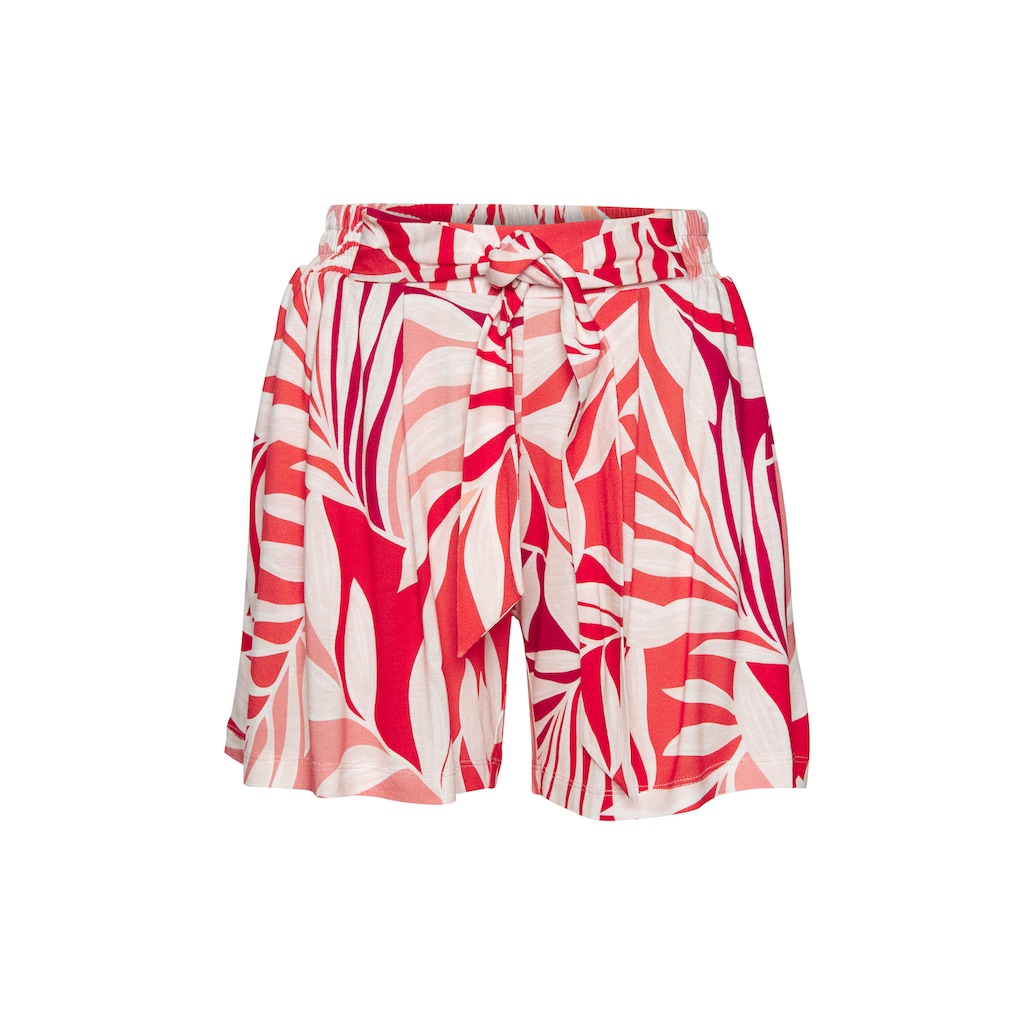 LASCANA Strandshorts, (mit fixiertem Bindegürtel), aus Viskosejersey, kurze Hose mit Alloverprint