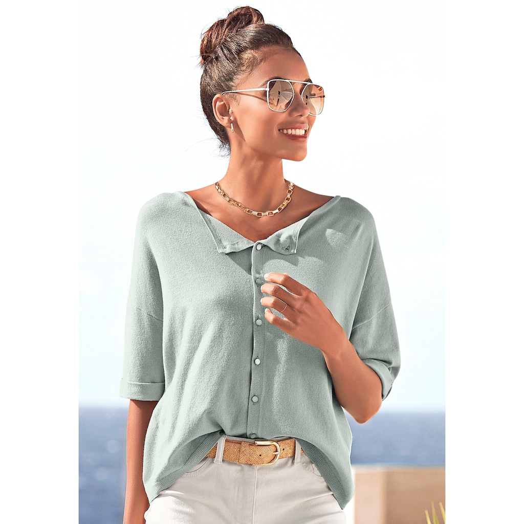 Vivance Kurzarmpullover, mit Knopfleiste, beidseitig tragbar, 3/4-Pullover, Feinstrickqualität