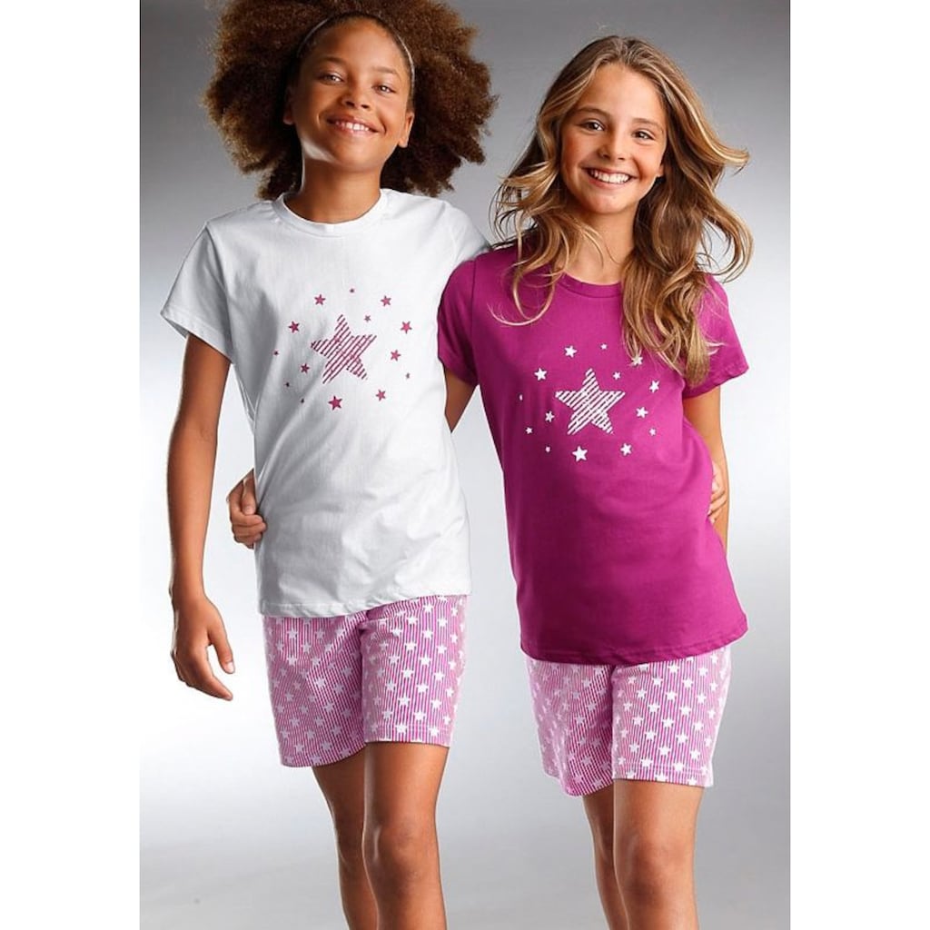 petite fleur Pyjama, (Set, 4 tlg., 2 Stück), modischer Sternendruck auf den Shirts und Hosen