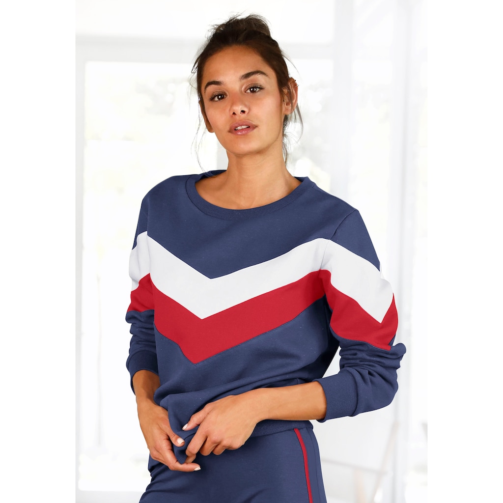 H.I.S Sweatshirt, mit Kontraststreifen an Vorderseite und Ärmeln, Loungeanzug