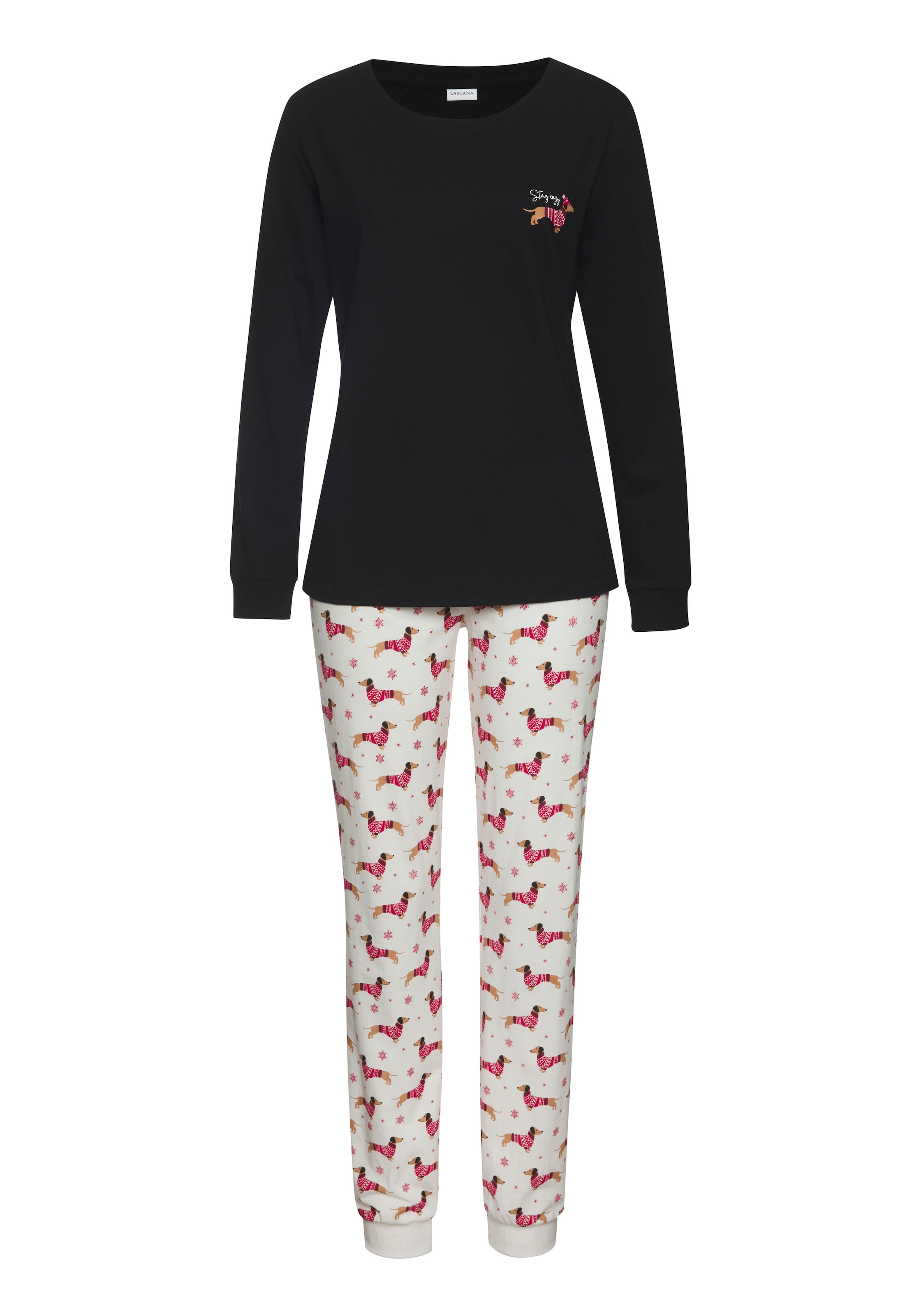 LASCANA Pyjama, (Set, 2 tlg.), mit süssem Dackel-Motiv