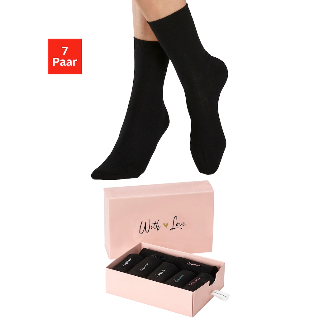 LASCANA Basicsocken, (Box, 7 Paar), mit hochwertiger Logo Stickerei